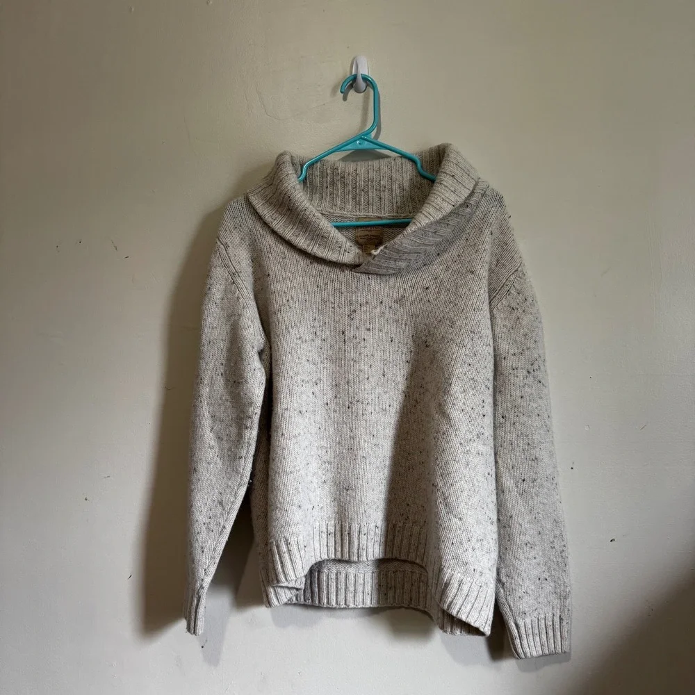 Telluride Clothing Co Wome's Sz Lg Oatmeal Speckled Shawl Collar Sweater Elbow